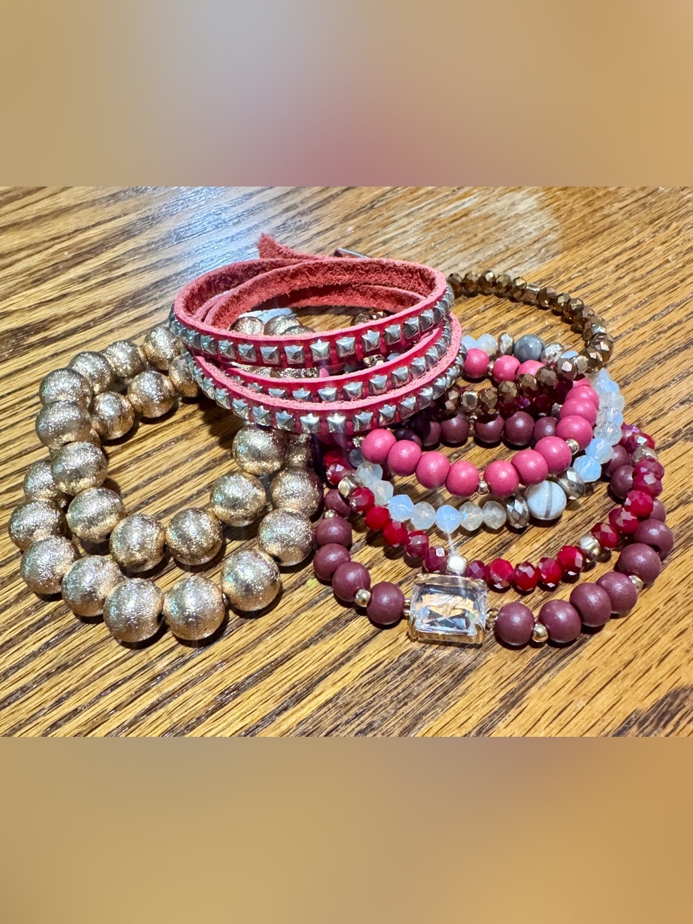 Red Studded Wrap Bracelet - Women Jewelry
